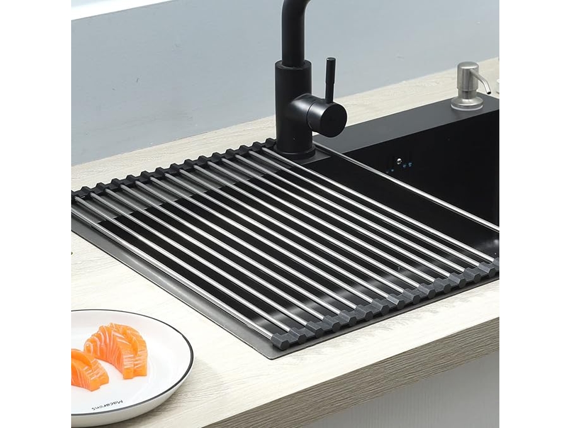 Bandeja de Drenagem da Pia 43 X 35 Cm Dobrável e Removível para Copos, Frutas e Legumes Preto ZYBLSSBB