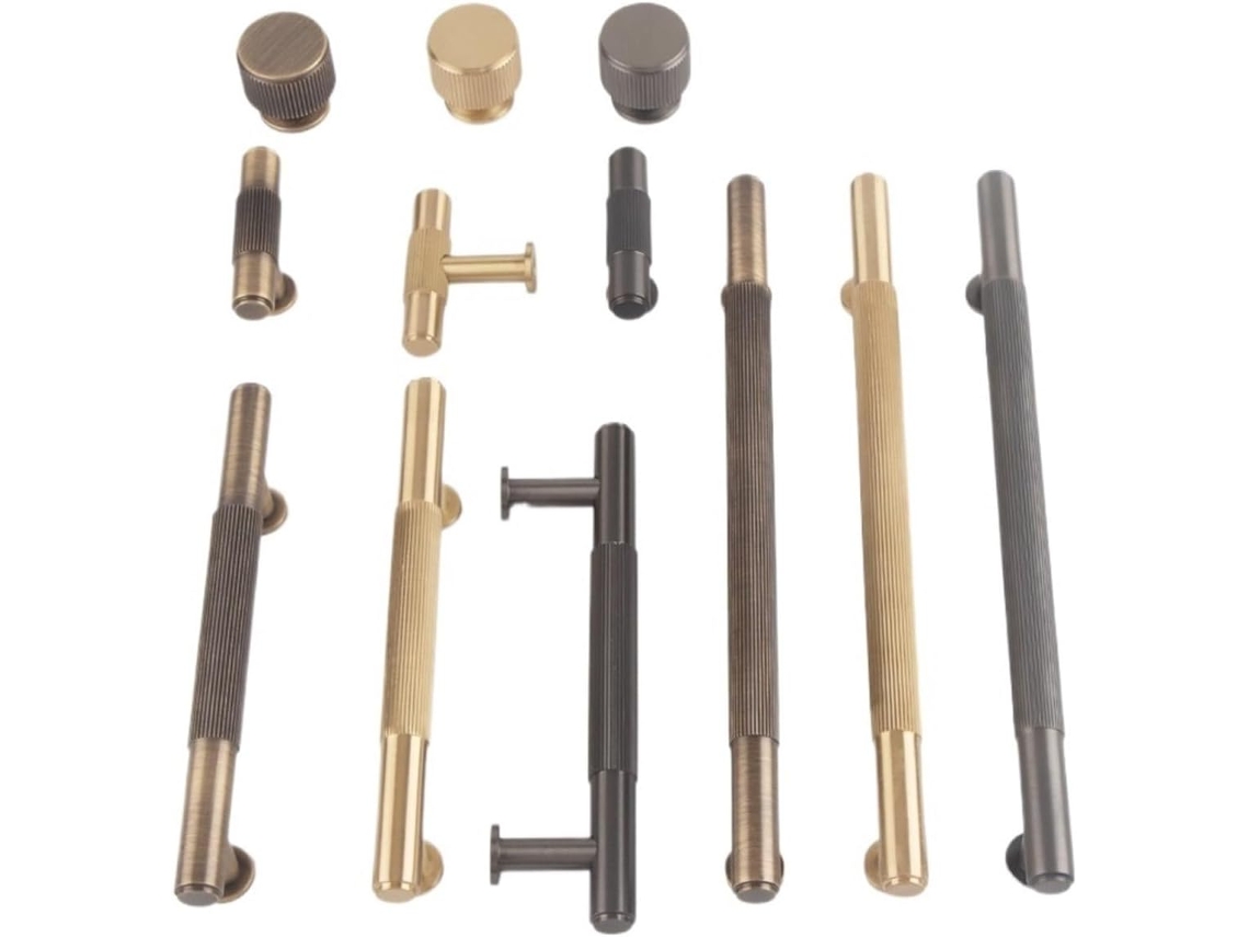Puxador De Armário Com Padrão Linear Em Latão Maciço, Para Portas E Gavetas De Guarda Roupas, Cor Cinza Chumbo Dourado