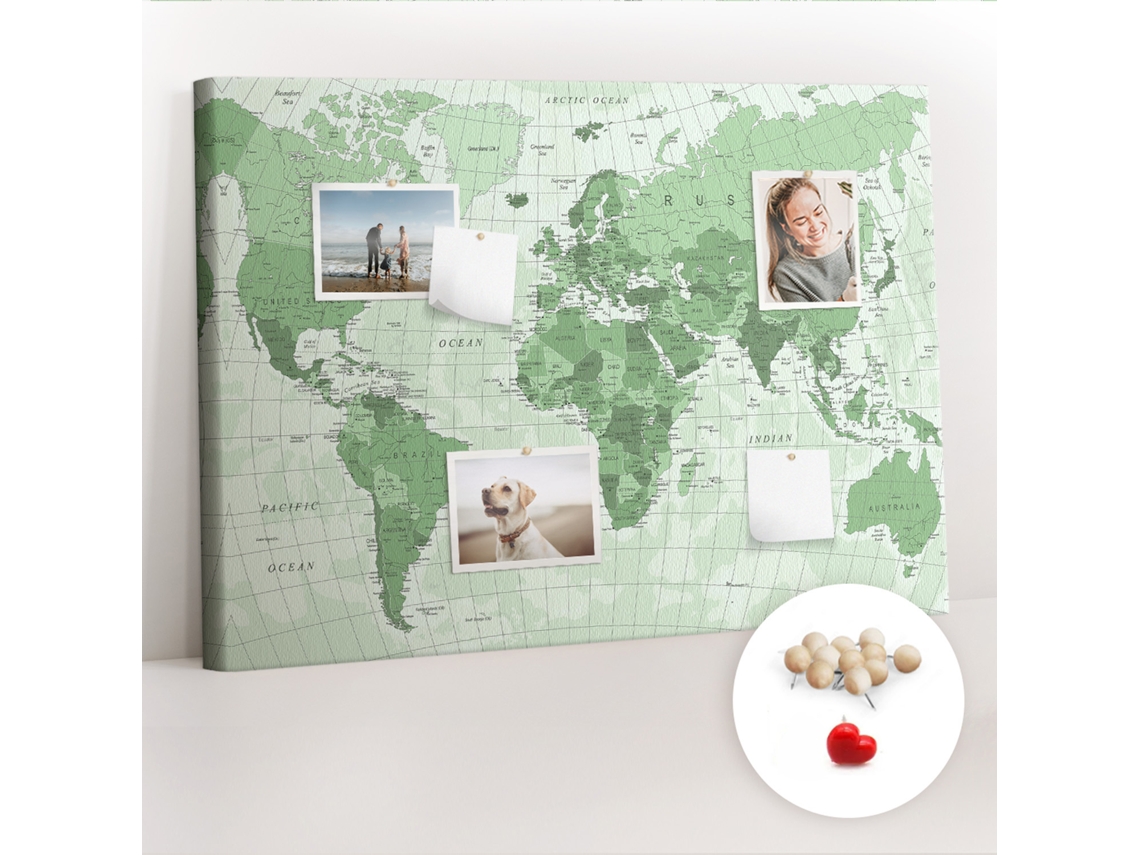 Painel De Cortiça Para Parede Mapa-múndi Político Para O Corredor Espelharte (100x70 Cm)