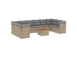 Conjunto de 11 Sofás Jardim C/ Almofadões Vime Pe Bege Misturado MAISON EXCLUSIVE (11 pcs)