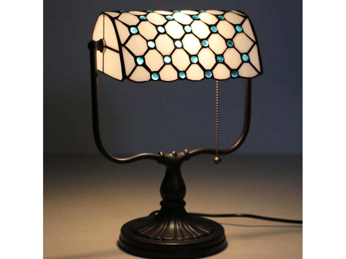 Luminária De Banqueiro Botowi, Luminária Tiffany, Abajur De Mesa Em Vitral Com Cúpula Contas Cristal, Luminária De Mesa