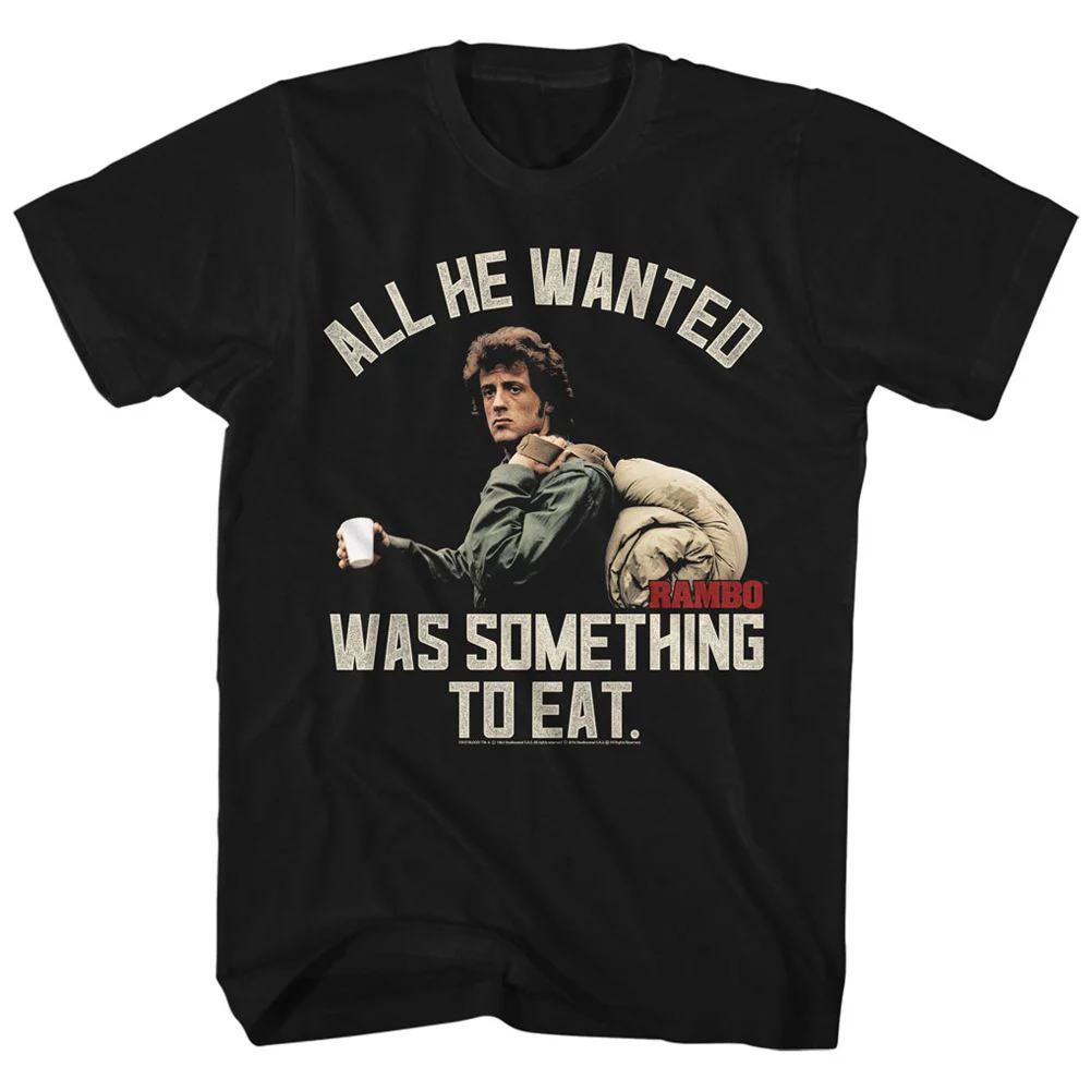 Unisex Adult T-shirt Rockinstone Rambo Movie Something To Eat Black Sizexl
