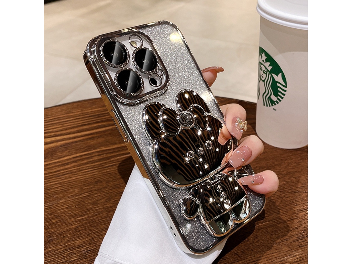 Capa Para Iphone 17 Air Com Glitter Eletroplaqueado Espelho De Coelho Prateado Com Glitter Gradiente E Suporte De Silicone