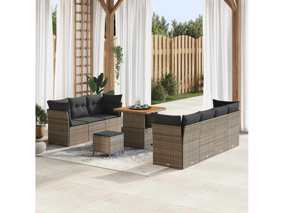 Vidaxl Conjunto De Sofá De Jardim Com Almofada 10 Pcs Cinzeto Vime Pe