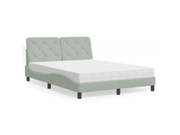 Vidaxl Cama Com Colchão 140x190 Cm Veludo Cinzento-claro