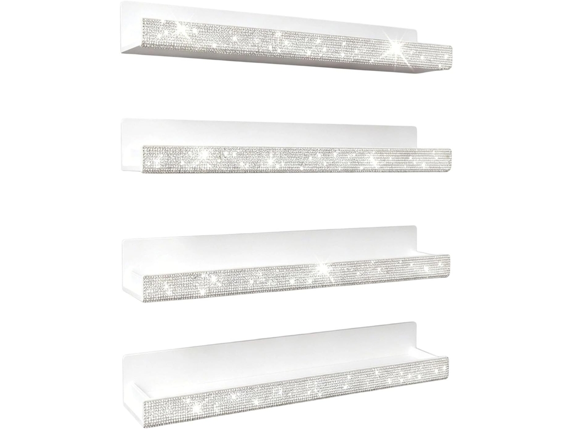 Conjunto De 4-prateleiras Decorativas 38cm Com Detalhes Em Cristal Para Organização E Decoração Hall Entrada, Quarto