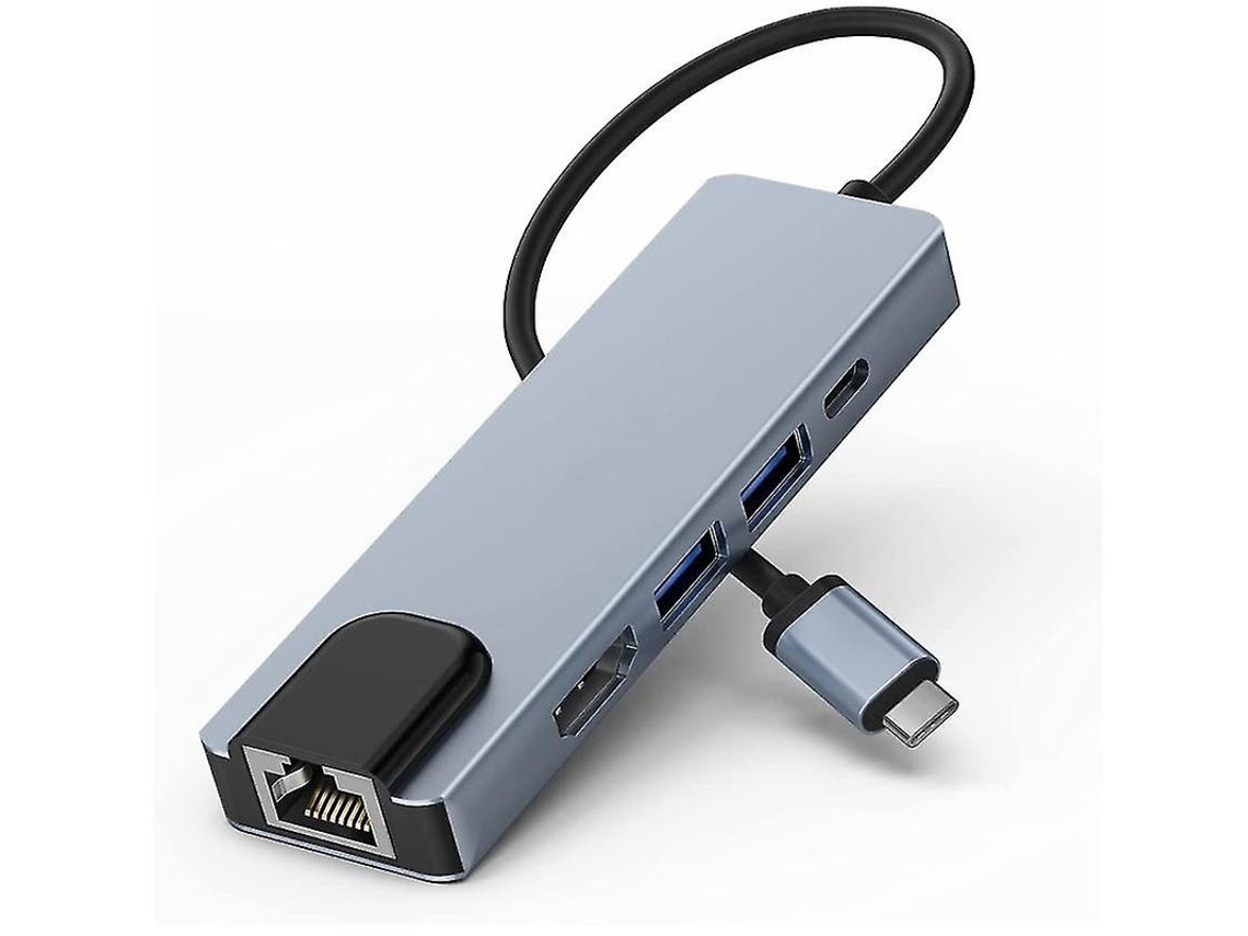 Hub Usb C Com Ethernet 6 Em 1, 4k Hdmi, Ethernet, 2 Usb, Usb C Pd Carga, Para Macbook Pro Etc Cinza
