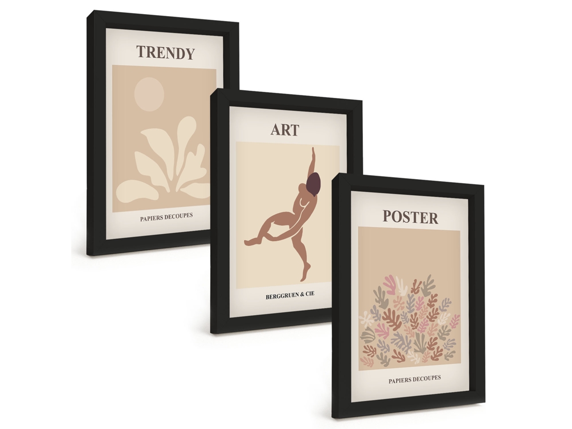Composição De Quadrosformas Abstratas Por Matisse Moldura Preta Imagens Para Um Quarto Infantil Espelharte (3 Peças 20x30 Cm)