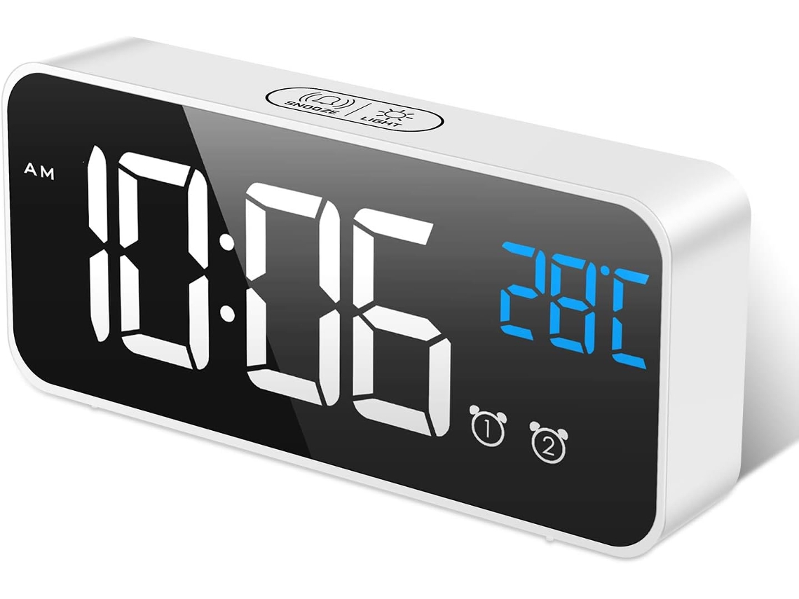 Despertador digital Brilvibera, grande despertador digital com espelho de LED para manhã