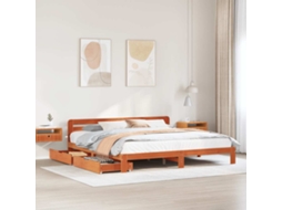 Cama Sem Colchão 200x200 Cm Pinho Maciço Castanho-mel