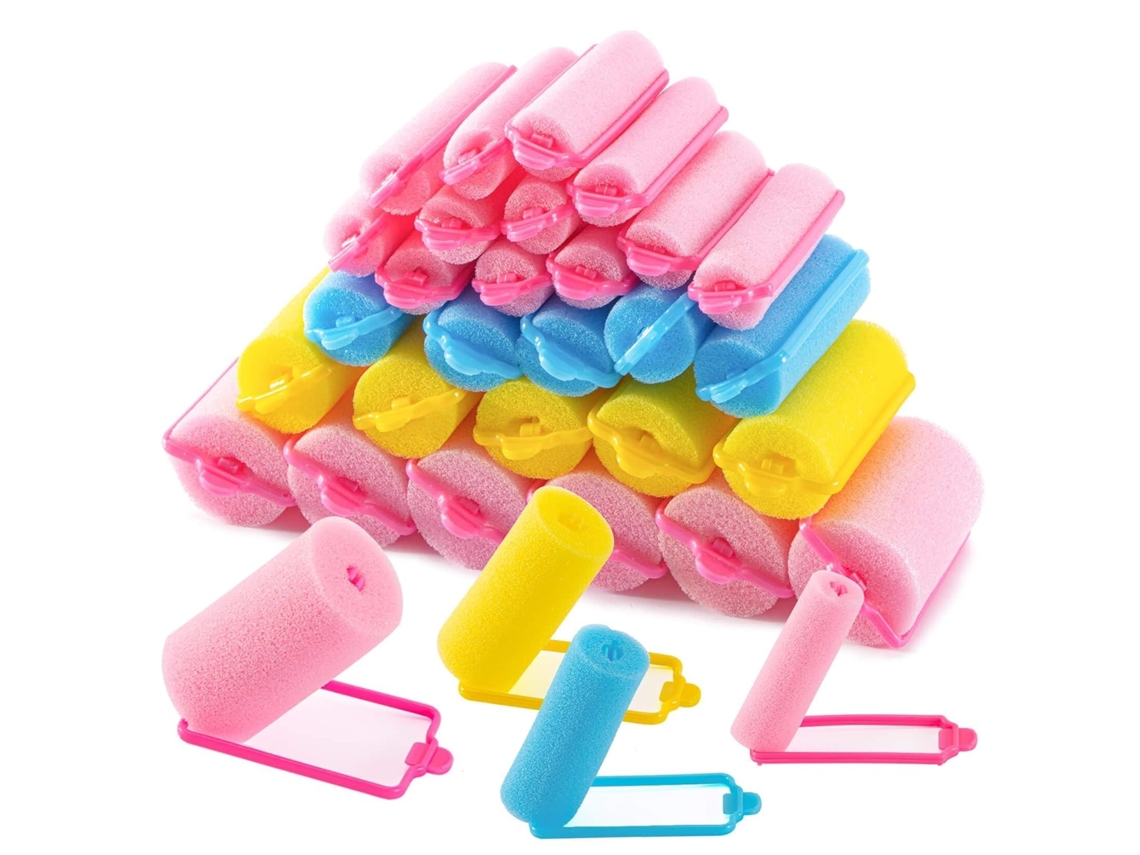Conjunto 36 Rolos Espuma Cabelo – Enroladores Sem Calor – Modelador Caracóis – 4 Tamanhos – Espuma – Amarelo/rosa/azul