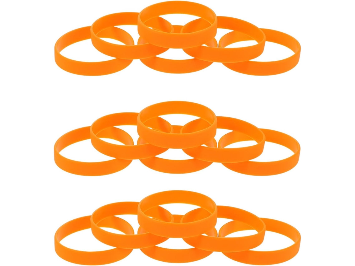 Conjunto Kallory com 48 pulseiras de silicone laranja, ajustáveis e confortáveis para festas e eventos, ideais para adultos.