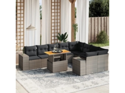 Vidaxl 10 Pcs Conjunto Sofás De Jardim C/ Almofadões Vime Pe Cinzento