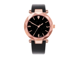 Relógio de quartzo com pulseira de couro PU, mostrador moderno com céu estrelado para mulheres (preto)