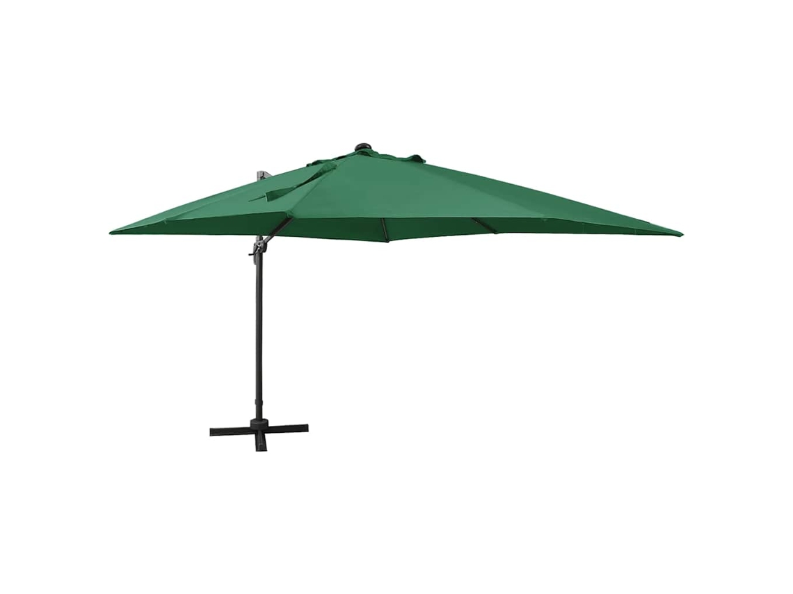 Vidaxl Guarda-sol Jardim Cantilever C/ Poste E Luzes Led 300 Cm Verde