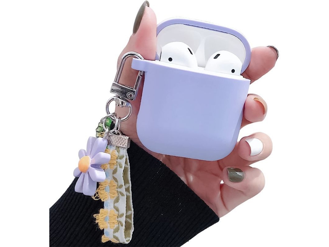 2026 capinha de Silicone Macia com Portachaves para Airpods 1 e 2 Roxo Anti Impacto para Mulheres