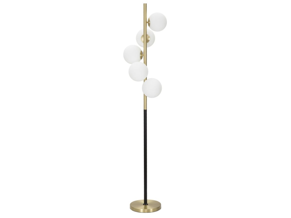 Luminária De Chão Glamy Dark Com 5 Lâmpadas - Luminária De Chão Minimalista Em Metal Dourado E Preto Com Vidro Branco - Altura 160 Cm