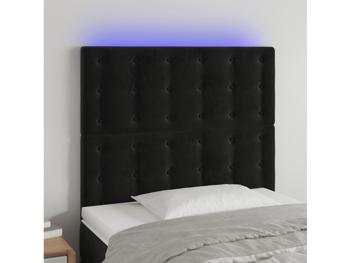 Cabeceira | Painel De Cama Cama C/ Led Veludo 100x5x118/128 Cm Preto