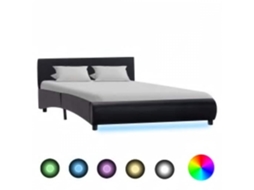 Vidaxl Estrutura De Cama Com Led 140x200 Cm Couro Artificial Preto