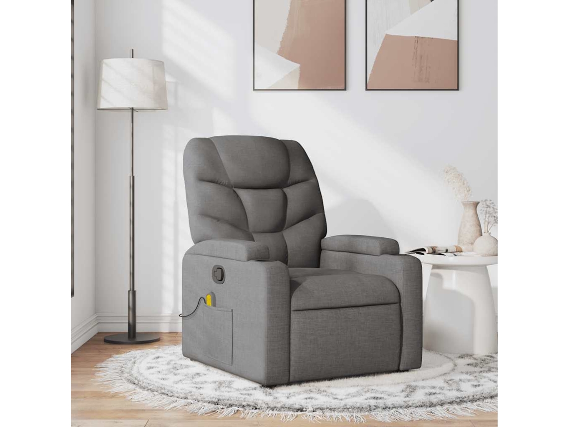 Vidaxl Poltrona De Massagens Reclinável Tecido Cinzento-escuro
