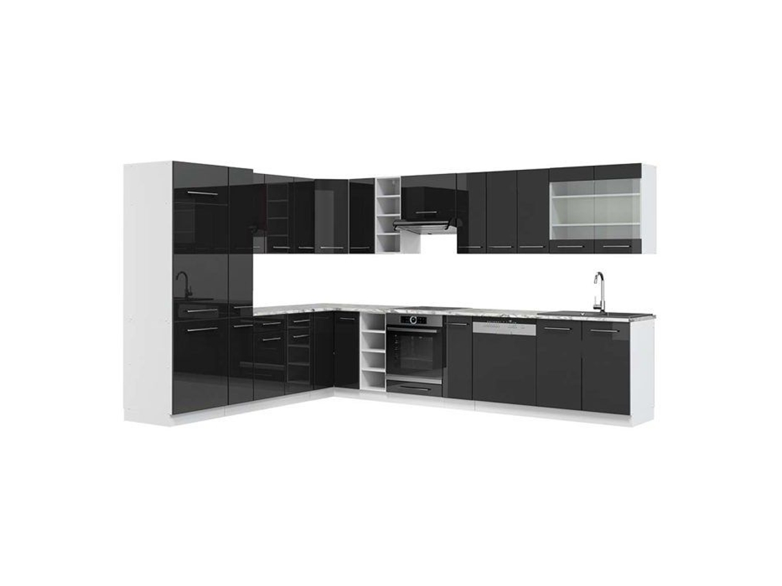Cozinha de canto Fame-Line, 347 x 257 cm, Mármore PT, Antracite brilhante/branco, VICCO