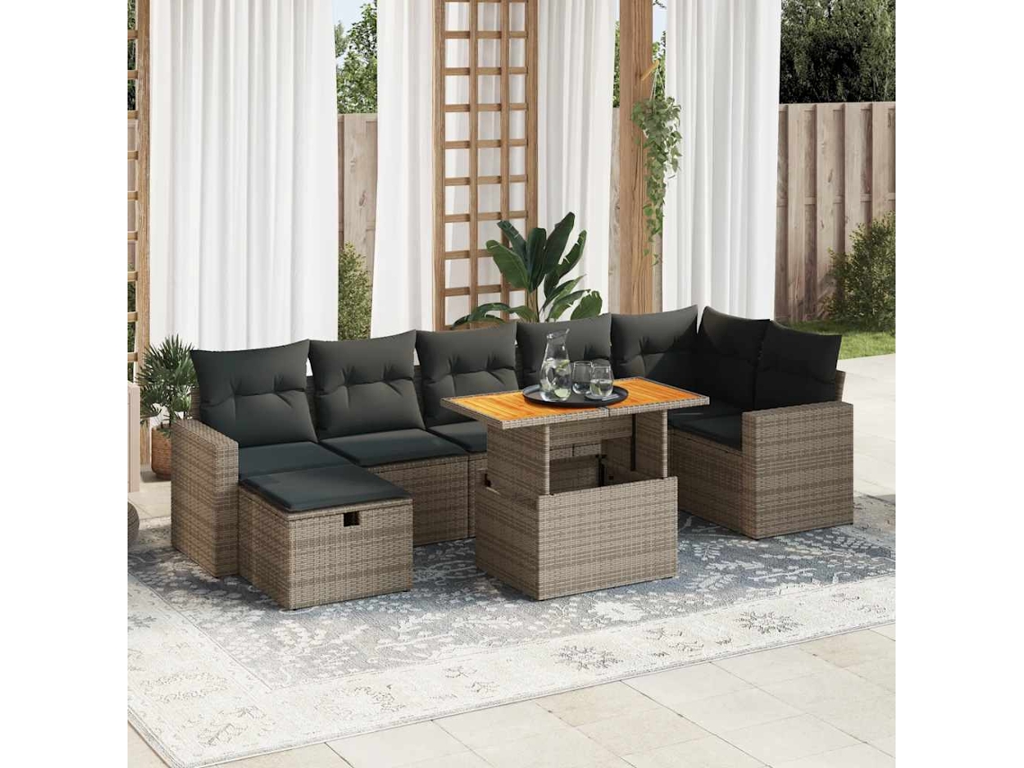 Vidaxl 5 Pcs Conjunto Sofás De Jardim C/ Almofadões Acácia E Vime Pe