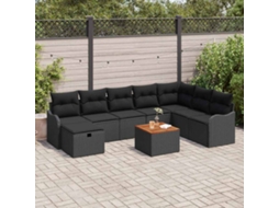 Vidaxl Conjunto De Sofá De Jardim Com Almofada 9 Pcs Preto Vime Pe