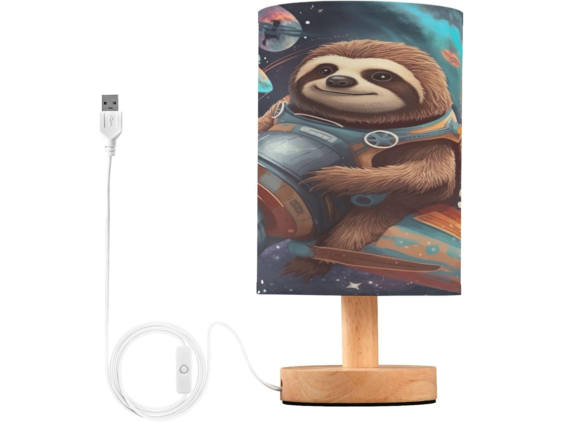 Luminária De Cabeceira Led Para Quarto, Luminária De Leitura Com Cúpula Tecido, Base De Madeira E Porta Usb Para