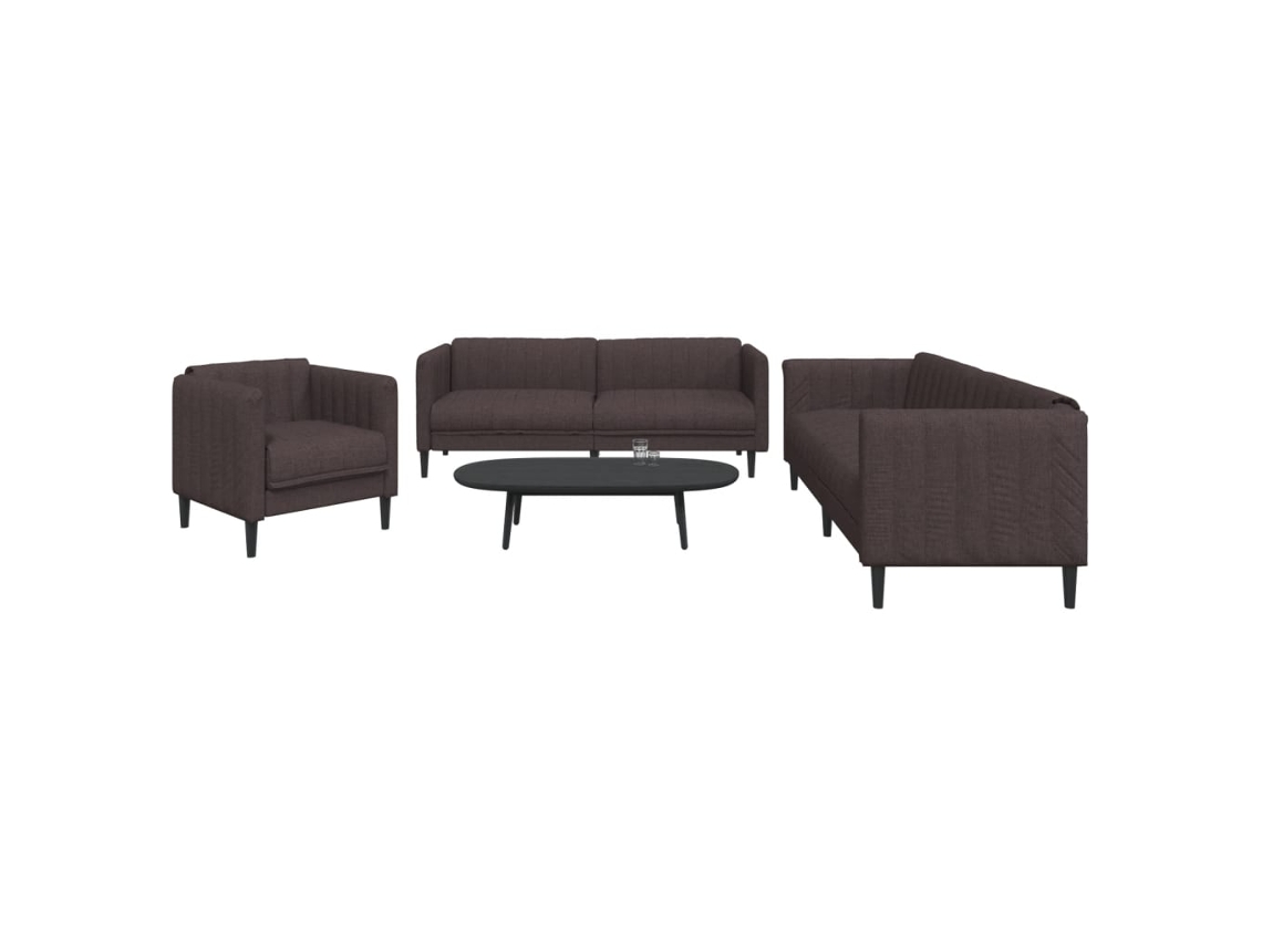 Vidaxl 3 Pcs Conjunto De Sofás Tecido Castanho-escuro