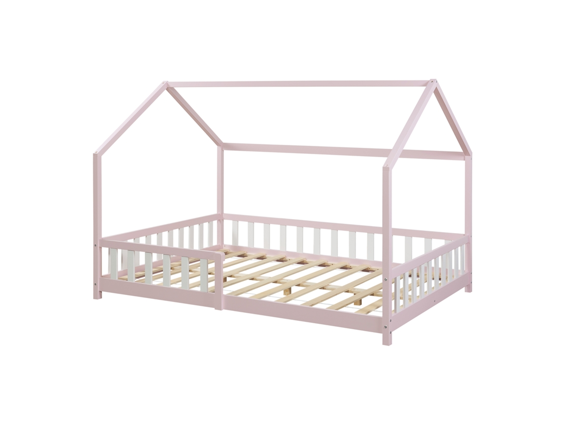 Cama de Criança Hesel em Forma de Casa de Pinho com Grelha 120X200Cm Rosa [EN.CASA]