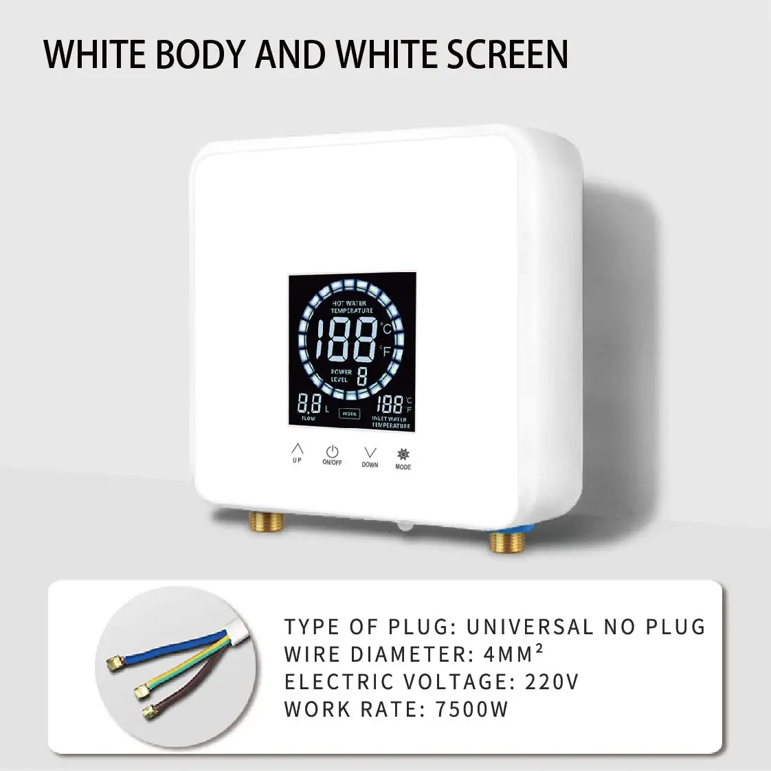 Aquecedor De Água Elétrico Instantâneo (220v 7500w Branco) Com Visor De Temperatura Lcd E Controle Remoto.