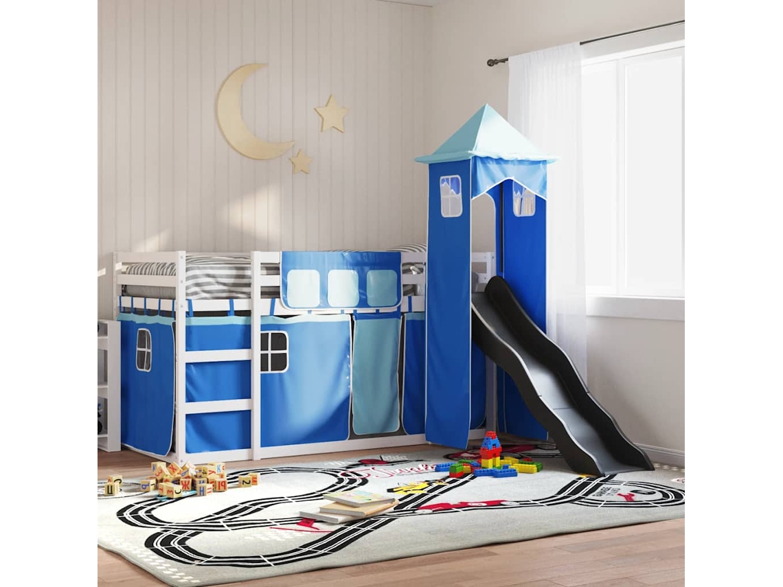Vidaxl Beliche Com Escorrega E Cortinas 90x190 Cm Azul