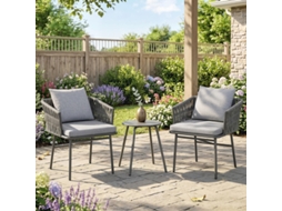 Conjunto Bistrô de Exterior 3 peças, 2 cadeiras, mesa em rattan artificial, estrutura de aço, 4 almofadas cinza MEGA ECHO TRADE SHOP