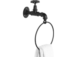 Omni anel para Toalhas de Metal Preto Industrial Rústico de Parede com Design de Grifo Antigo