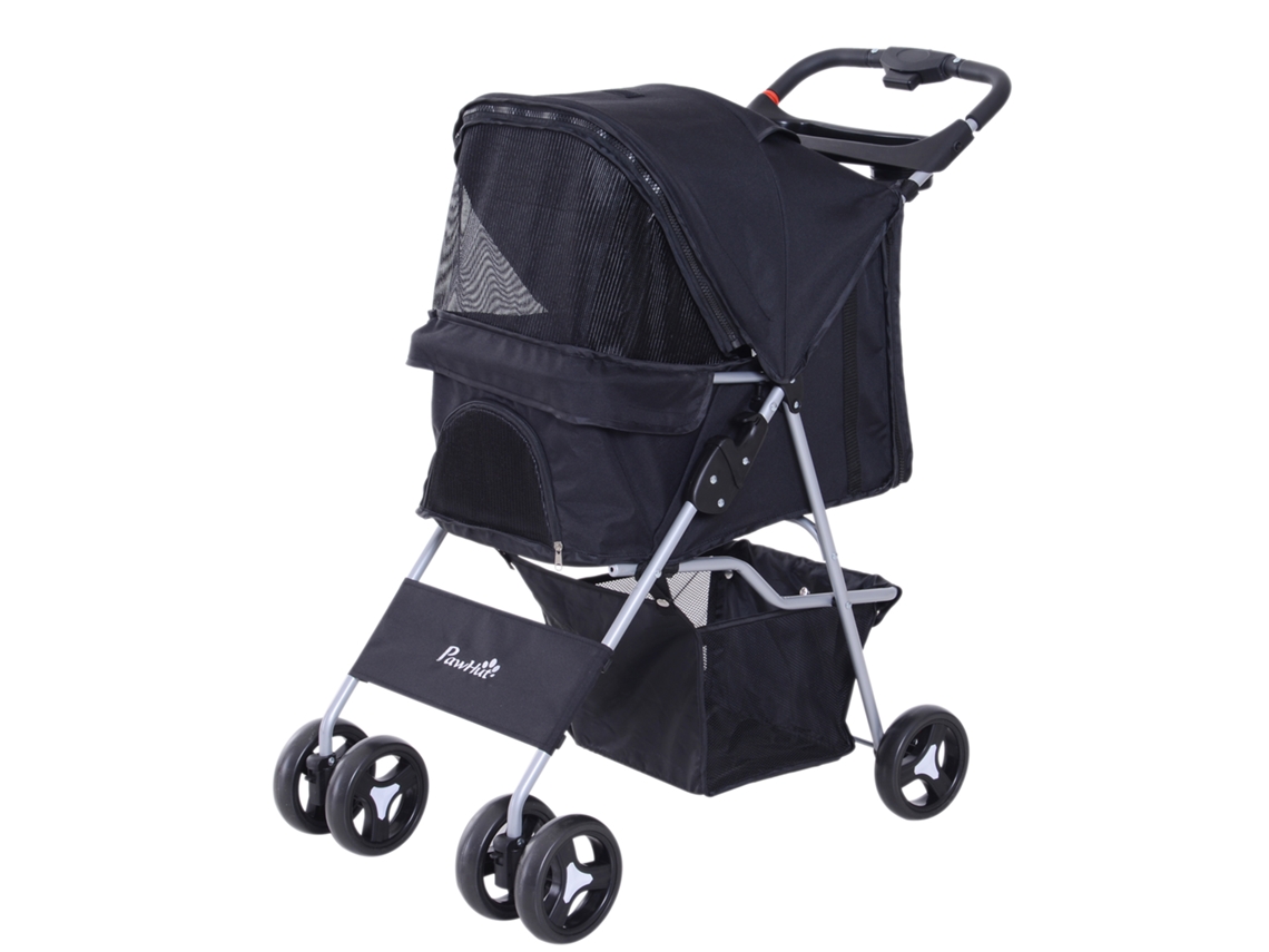 Carrinho Pet Dobrável 10kg, 3janelas+360°rodas+porta copo, Preto Ge