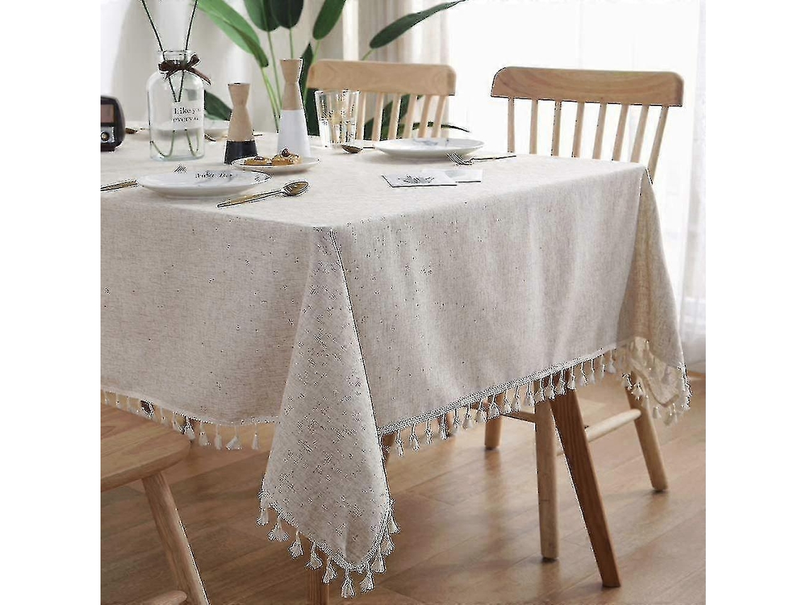 Lurelia Toalha De Mesa Quadrada Algodão Linho 55x71 140x180cm Impermeável Antirrugas Bordado Borlas