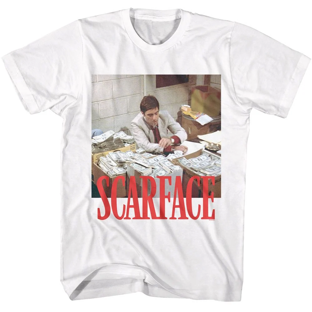 Rockinstone Scarface Movie Money Stacks White Adult T-shirt Size:xl