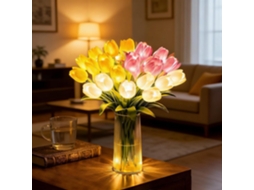 Luminária Noturna Shining Tulips, Conjunto de 15 Abajures Artificiais com Vidro, Flores LED Iluminadas