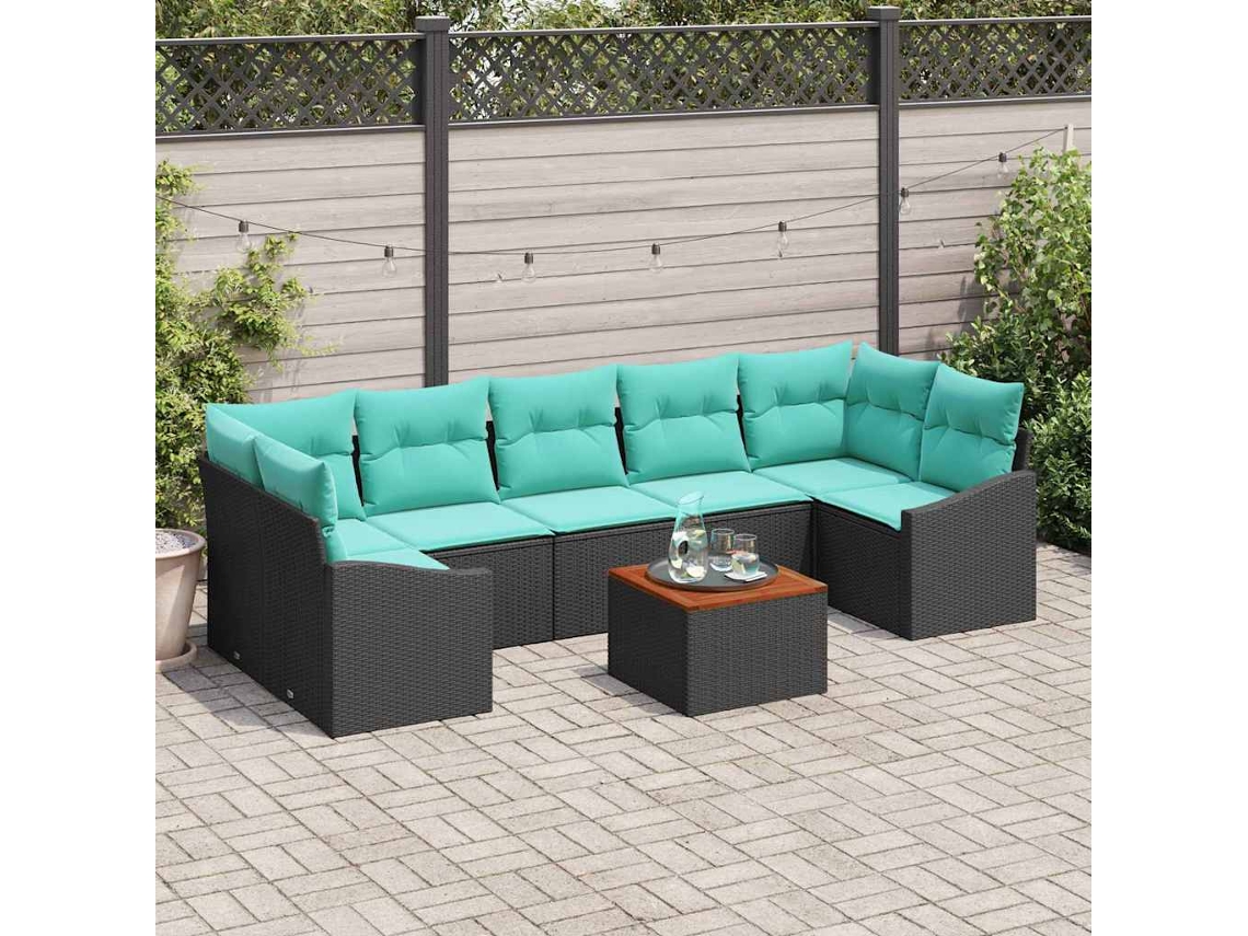 Vidaxl Conjunto De Sofá De Jardim 8 Unid. Preto Vime Pe