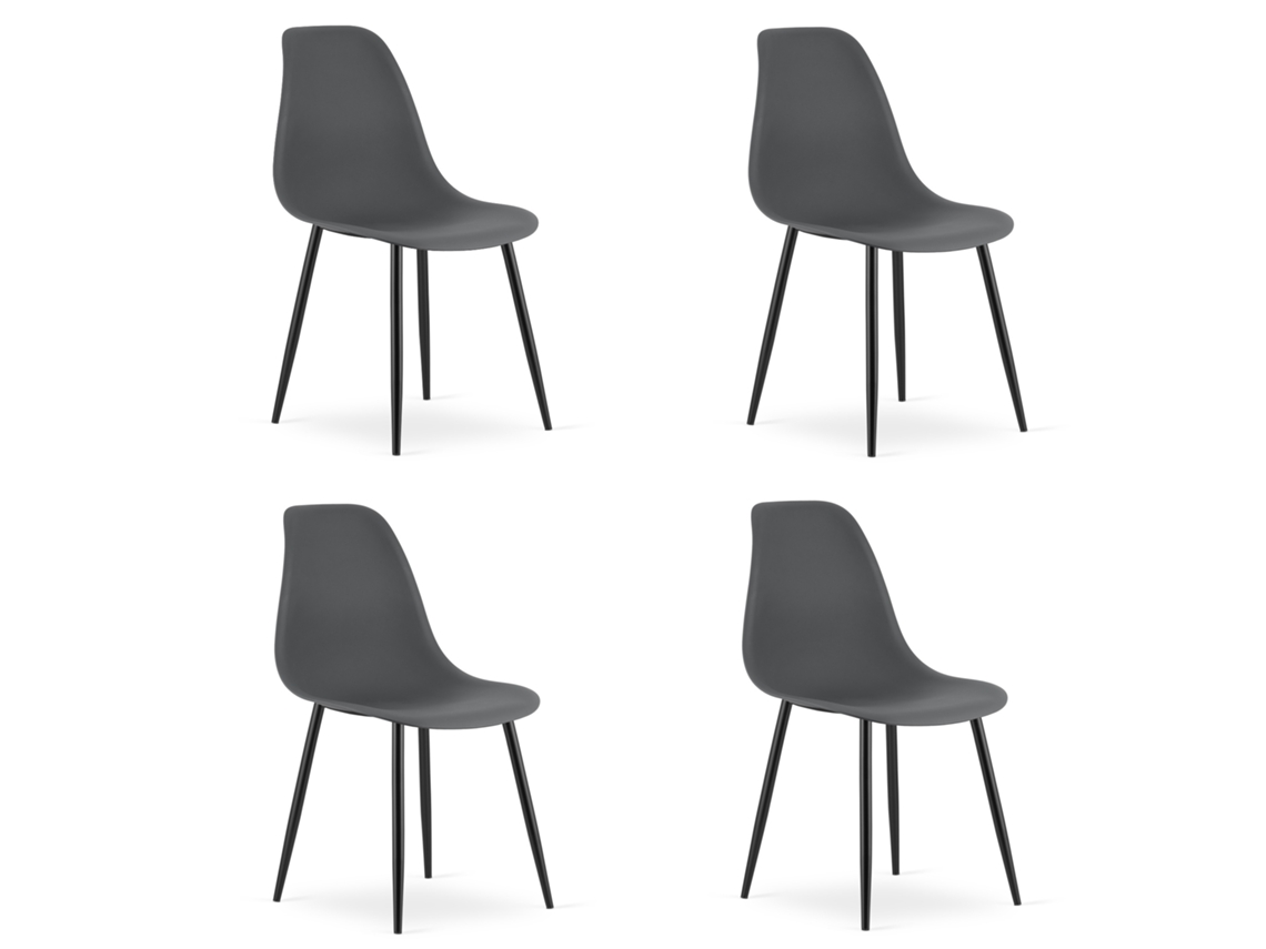 Cadeira De Jantar Conjunto De 4 Peças Kaleo Assento Cinza Escuro, Pernas Pretas, Assento Ergonômico, Pés Niveladores Ajustáveis