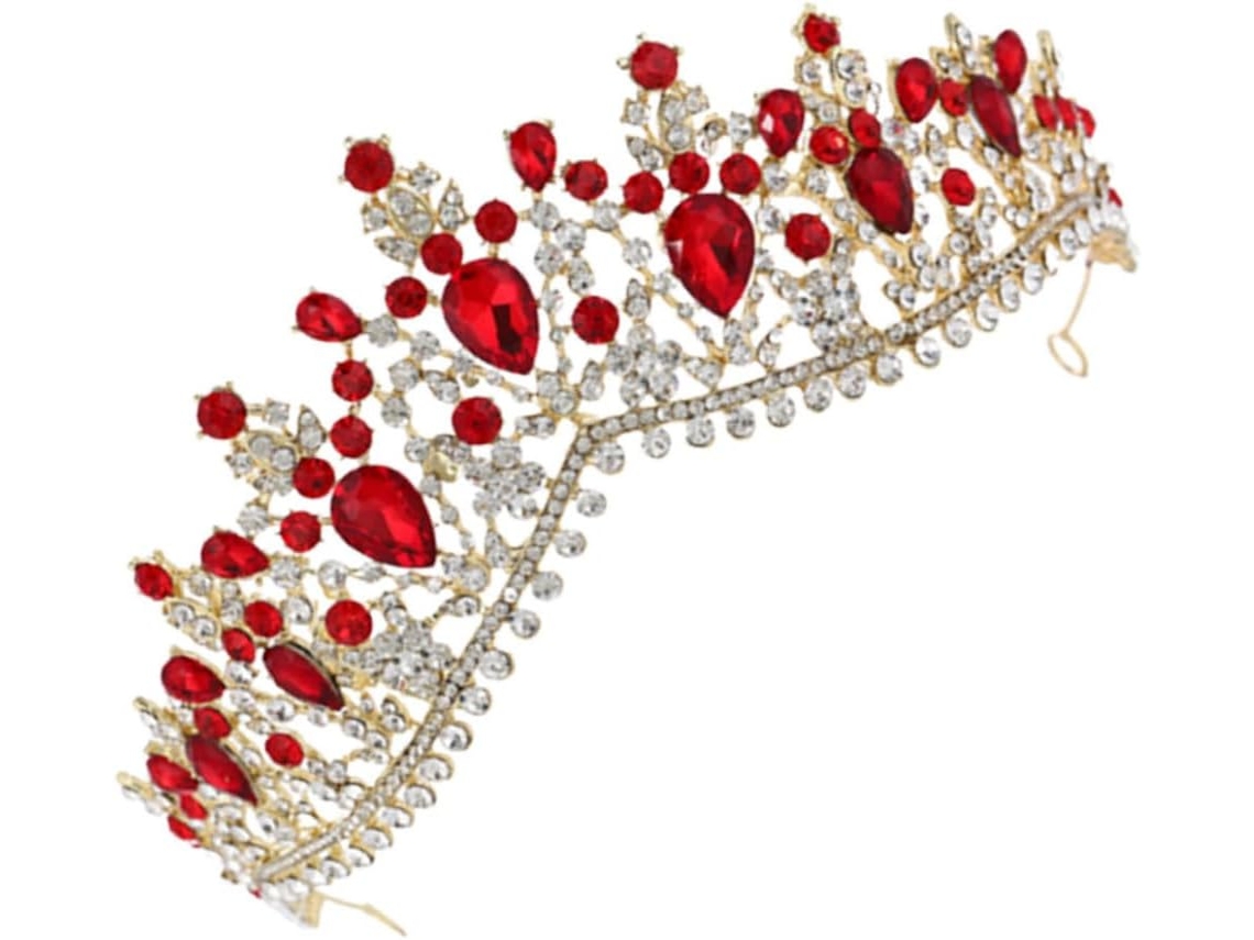 Coroa De Noiva Dourada Com Cristais Vermelhos, Pente Grande Para Cabelo De Casamento, Acessório De Cabelo Para