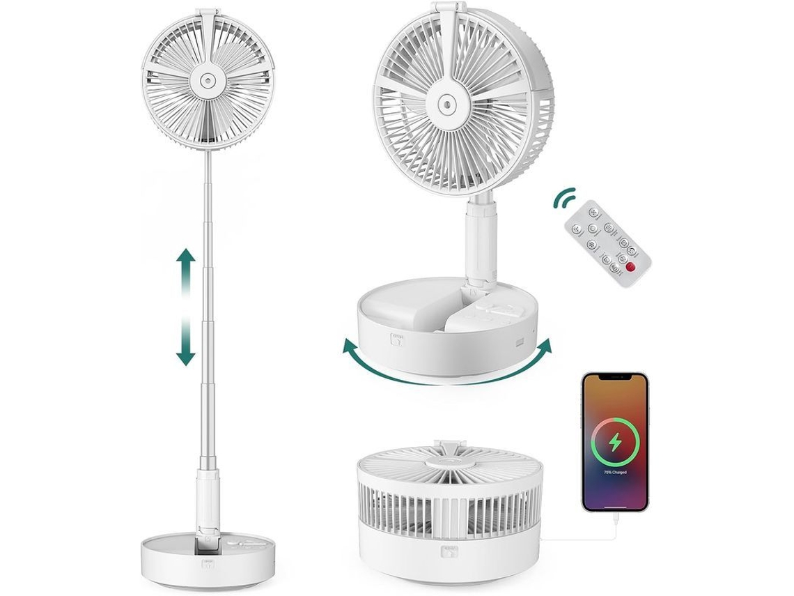 Ventilador Portátil Silencioso com Controle Remoto Plegável Ajustável Usb Recarregável com Timer