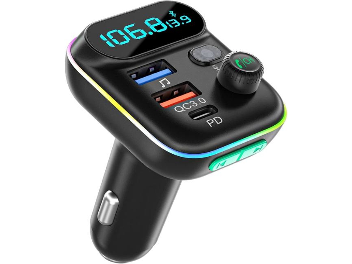 Transmissor Fm Bluetooth Yizhood T70 Pd3.0 Type C Qc3.0 U Disk Preto