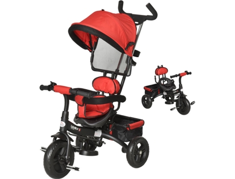 HOMCOM Triciclo para Crianças 2 em 1com capota ajustável acima de 18 Meses vermelho 92x51x110cm