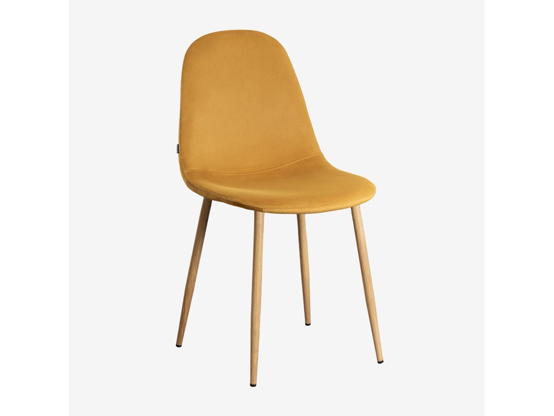 Sklum Pack De 4 Cadeiras De Jantar Glamm Poliéster     Madeira Natural                  Velluto Mostaza                               Veludo