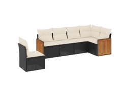 Conjunto Sofás de Jardim 6 Pcs com Almofadões Vime Pe Preto MAISON EXCLUSIVE (6 pcs)