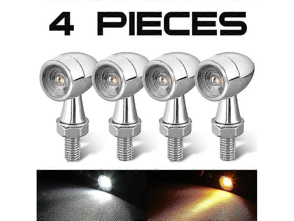 Luzes de seta Omni LED cromadas para motocicleta com DRL e freio 12V para Honda Suzuki Kawasaki Yamaha 4 peças Branco Amarelo