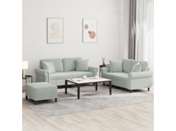 Vidaxl 3 Pcs Conjunto De Sofás Com Almofadas Veludo Cinzento-claro