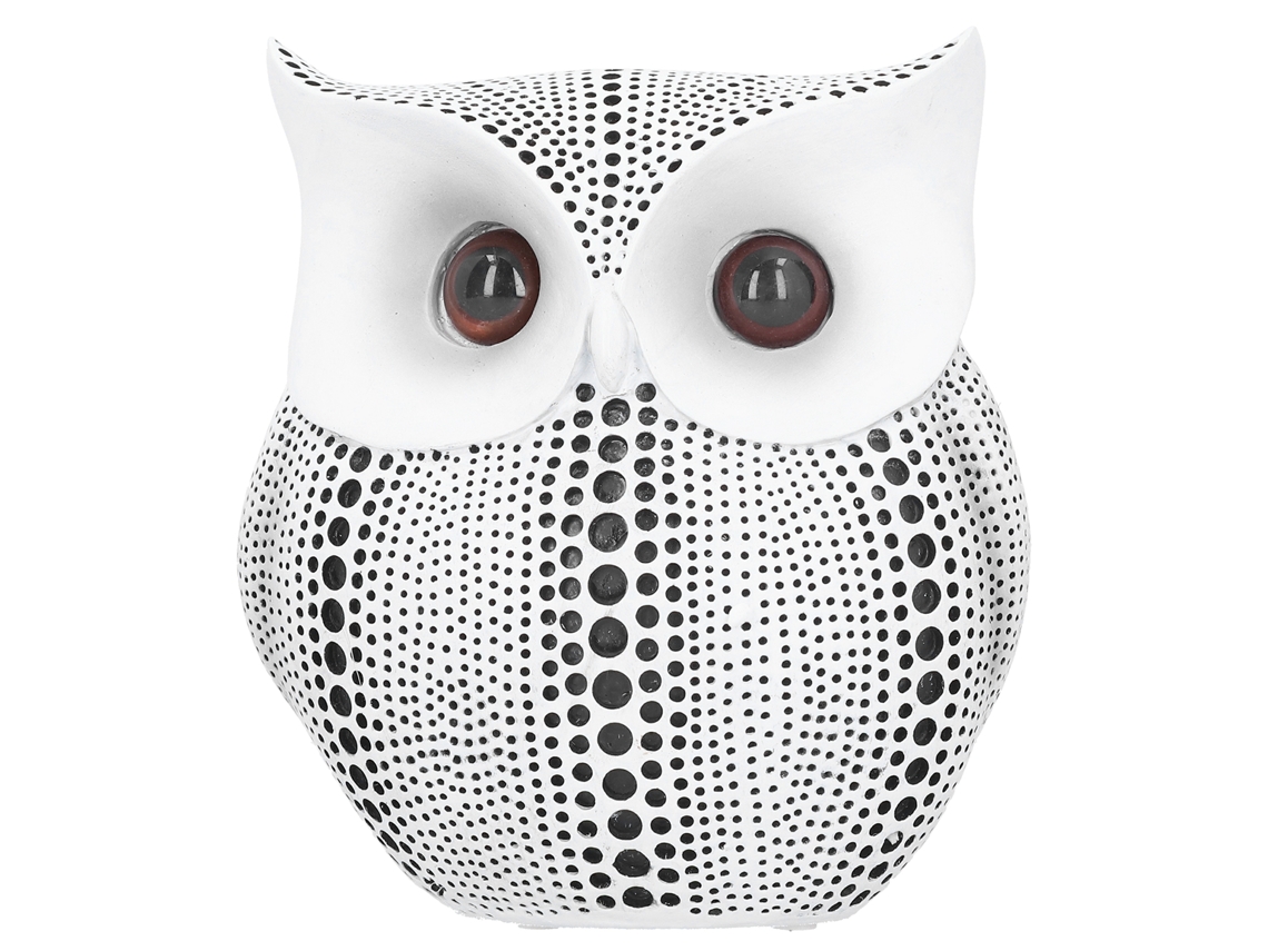Adorno de coruja em resina, estátua decorativa de mesa, branco com pontos pretos, BS1027