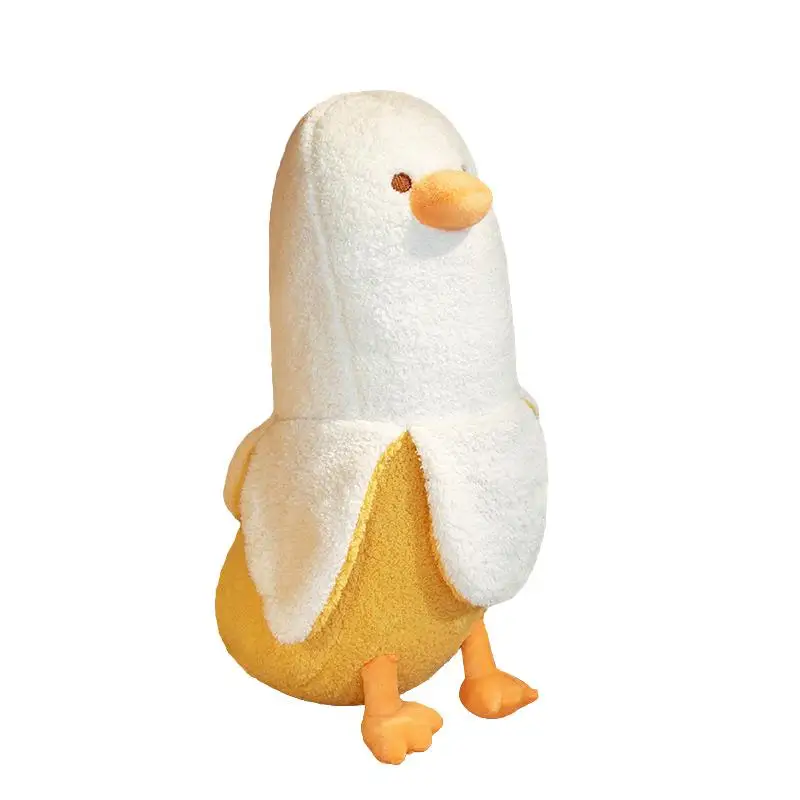 (branco, 50cm) Almofada De Pelúcia Criativa Em Formato De Pato Banana, Macia E Confortável Em Algodão Com Penas De Fibra De Algodão.
